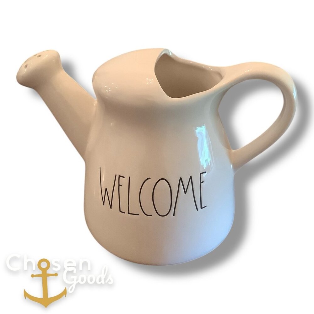 Rae Dunn Artisan Collection WELCOME Ceramic Watering Can Vase White Decor EUC